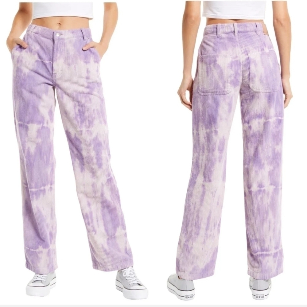 NWT Free People Corduroy Tie Dye Reese Pitched Straight Cord Pants Purple sz 27
